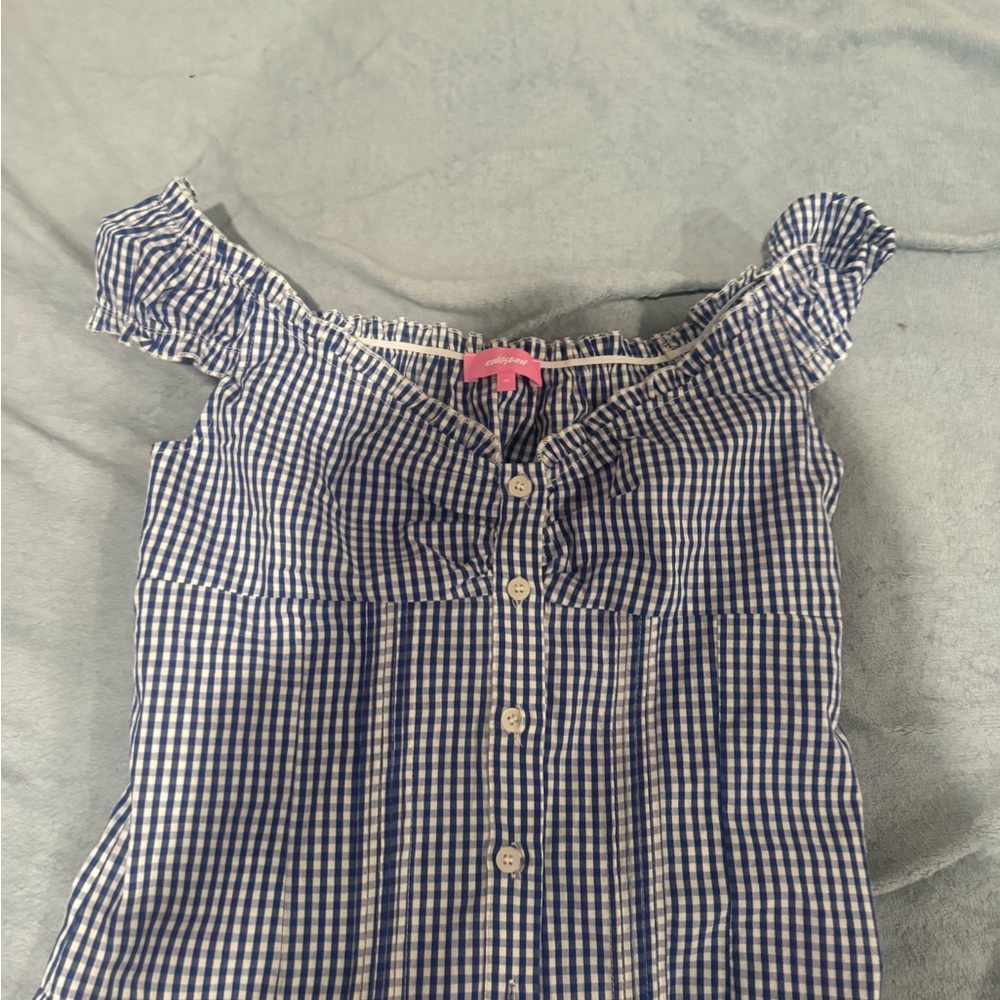 Edikted Blue and White Checkered Top